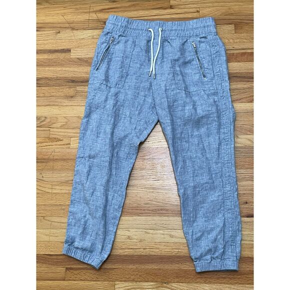 Athleta Cabo Women's 8P Blue Pant Linen Jogger Chambray Tapered Resort Travel - Picture 1 of 10